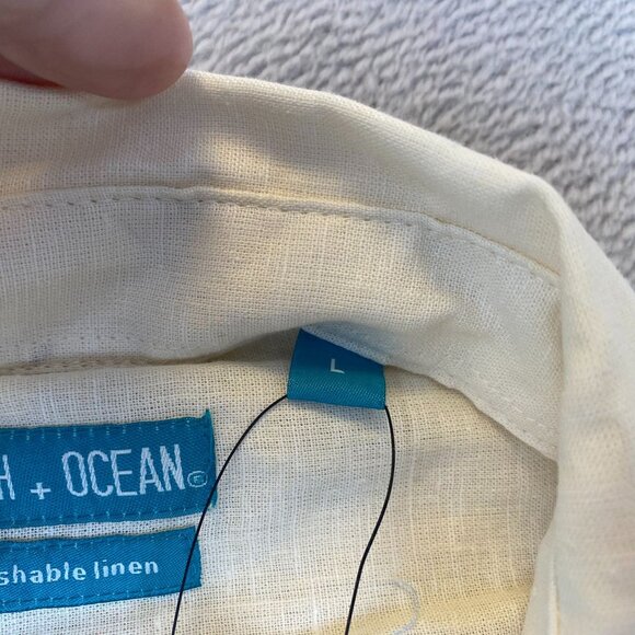 Tenth + Ocean Mens Shirt Large Short Sleeve Button Up Dull Yellow Washable Linen - Picture 6 of 14